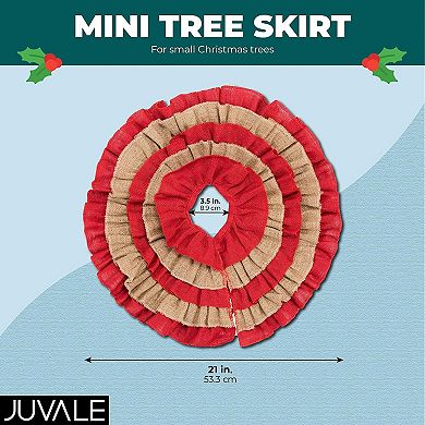 Red and Brown Burlap Mini Tree Skirt, Rustic Holiday Decor (21 in)