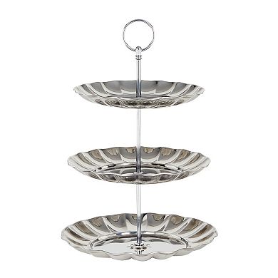 3 Tier Dessert Stand, Silver Metal Serving Tray to Display Cupcakes, Pastries, Finger Food (13 Inches)