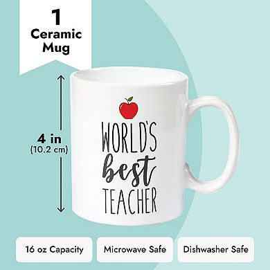 Large Ceramic World's Best Teacher Coffee Mug With Red Apple, 16-ounce Tea Cup