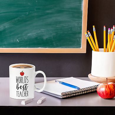 Large Ceramic World's Best Teacher Coffee Mug With Red Apple, 16-ounce Tea Cup