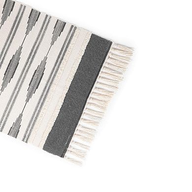 Grey Bohemian Bathroom Rug with Tassels, Bohemian Style Mat (23.6 x 35 Inches)