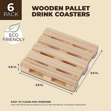 Wooden Mini Pallet Coaster Set for Hot and Cold Beverages Drinks (6 Pack)