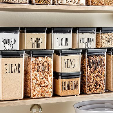 Talented Kitchen 136 All Caps Labels for Pantry Containers, Preprinted Black Print on Clear Food Jar Stickers + Numbers for Kitchen Organization and Storage (Water Resistant)