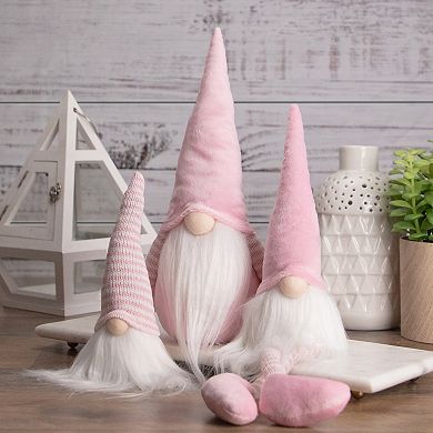 16" Pink and White Sitting Spring Gnome Figure