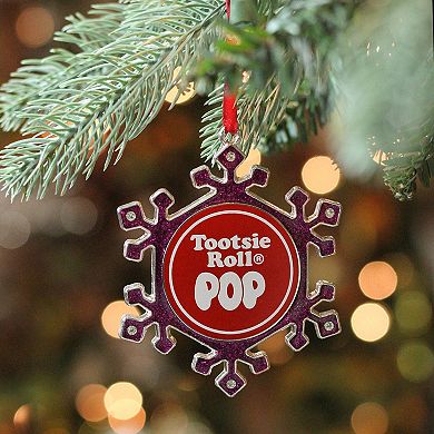 3.5" Silver Plated Pink Snowflake Tootsie Roll Pop Candy Logo Christmas Ornament with European Crystals