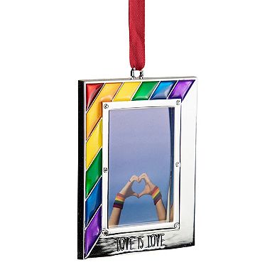 3.5" Pride Silver-Plated Love is Love Photo Christmas Ornament with European Crystals