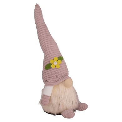 12.25" Lighted Pink Spring Gnome with Flower Hat