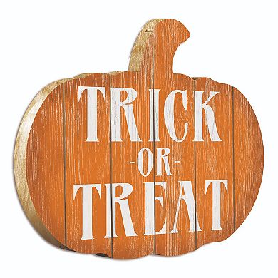 17" Orange and Ivory "Trick or Treat" Hanging Pumpkin Halloween Wall Decoration