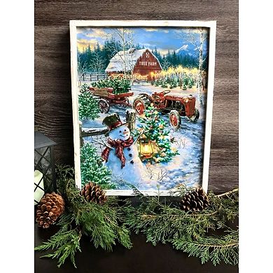 White and Brown "The Tree Farm" Lighted Christmas Rectangular Framed Wall Decor 24" x 18"
