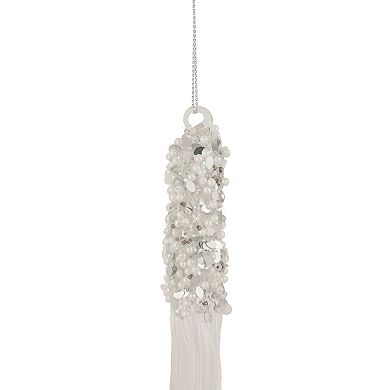 9" Clear Glass Sequined and Beaded Icicle Christmas Ornament