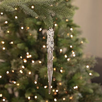 9" Clear Glass Sequined and Beaded Icicle Christmas Ornament