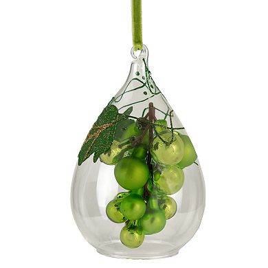 6" Green Grape Cluster in Teardrop Glass Cloche Christmas Ornament