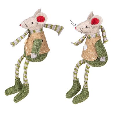 Set of 2 Boy and Girl Mice Christmas Ornaments 7.5"