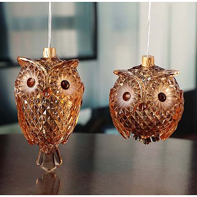16ct Amber Diamond Cut Owl LED String Ornaments 4.5"