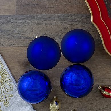 4ct Royal Blue 2-Finish Glass Christmas Ball Ornaments 4" (100mm)