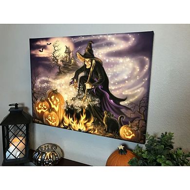 18" x 24" Purple and Orange All Hallow's Eve Back-lit Halloween Wall Art with Remote Control