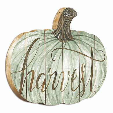 17" Blue and Brown "Harvest" Hanging Pumpkin Thanksgiving Wall Decor