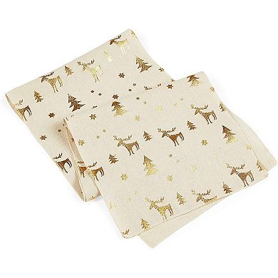 Juvale Christmas Gold Foil Dining Table Runner and Placemats, Set of 6 (7 Pieces)