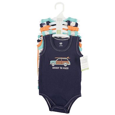 Hudson Baby Infant Boy Cotton Sleeveless Bodysuits 5pk, Surf Car