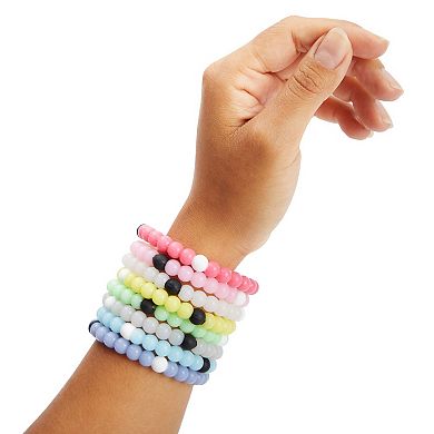 8 Pack Rubber Of Beaded Bracelets For Girls In 6 Assorted Colors, 2.6 X 0.3 In