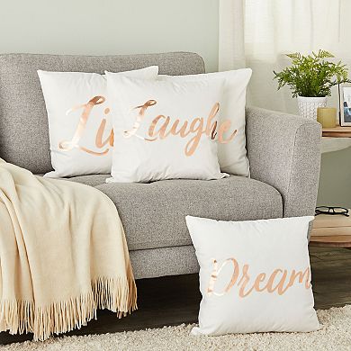 Set of 4 Rose Gold Throw Pillow Covers, Live Laugh Love Dream Decorative Cases for Home Decor, Living Room (17x17 In)