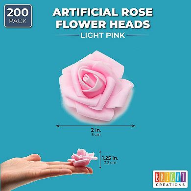 200 Pack Light Pink Artificial Flower Heads, 2 Inch Stemless Fake Foam Roses
