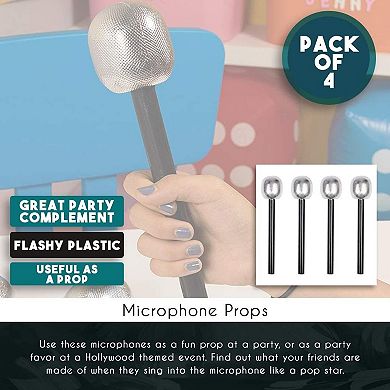 Rockstar Microphone Prop Costume Set, Pop Star Dress Up (4 Pack)