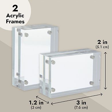 2 Pack Acrylic Picture Frames 2x3, Mini Wallet Size For Photos, Tabletop, Desktop
