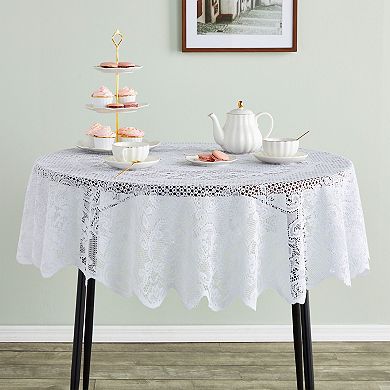 White Lace Round Tablecloth, Decorative Table Cover for Wedding Reception, Christmas Party, Vintage Style Decor (59 In)