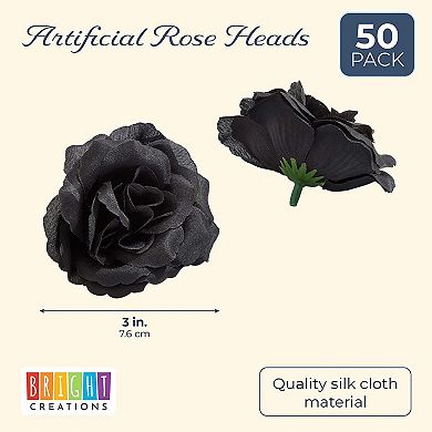 Bright Creations Artificial Silk Rose Flower Heads for Decorations (Black, 50 Pack)