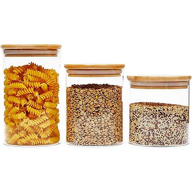 5-pack Glass Canisters With Bamboo Lids, 3 Sizes For Pantry Storage