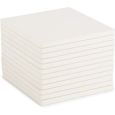 10-Pack 4x4 in White Ceramic Tiles with Cork Backing Pads for Crafts, Unglazed Blank Square Coasters for DIY, Art Painting, Use with Alcohol Ink or Acrylic Pouring