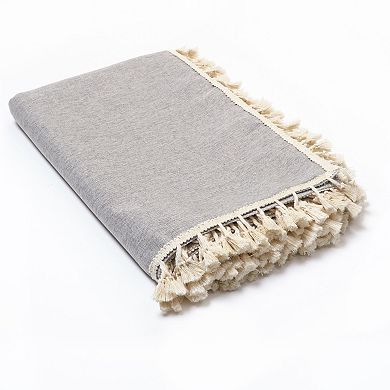 Grey Tablecloth With Tassels, Farmhouse Home Decor (55 X 70 Inches)