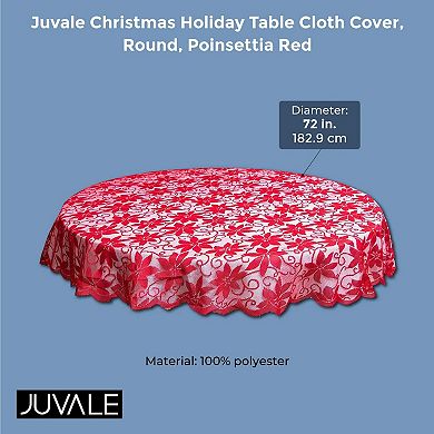 Poinsettia Tablecloth for Christmas Party (72 in, Red, Round)