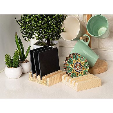 Juvale Coaster Holders - 2-Pack Coaster Display Stand Hold Up to 4 Coaster, 3.9-Inch Wood Coaster Holder Fit Square Round Coaster, for Kitchen, Dining Table, Home Decoration, Housewarming Gift