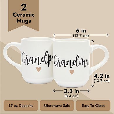 2 Piece Grandma And Grandpa Mugs Set For Coffee, Tea, Grandparent Announcement Gifts (15 Oz)