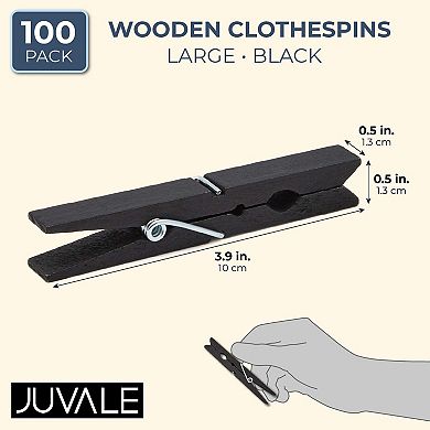 Juvale Wooden Clothespins for Hanging (4 in, Black, 100 Pack)