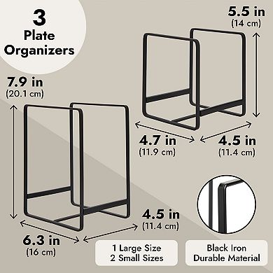 3 Piece Plate Organizer For Kitchen Cabinet, Shelf, 2 Sizes For Pots (black)