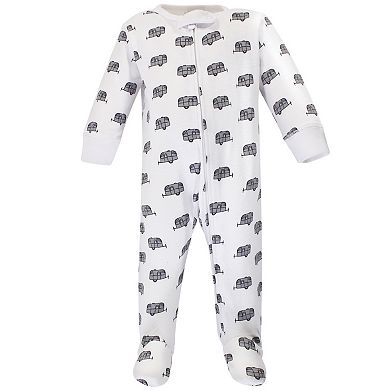 Touched by Nature Baby Boy Organic Cotton Zipper Sleep and Play 3pk, Happy Camper