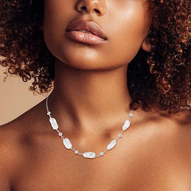 Sunkissed Sterling Sterling Silver Cubic Zirconia & Freshwater Cultured Pearls Collar Necklace