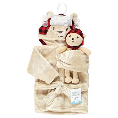 Hudson Baby Unisex Baby Plush Bathrobe and Toy Set, Plaid Bear, One Size