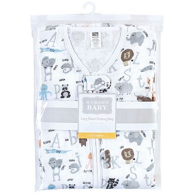 Hudson Baby Unisex Baby Long Sleeve Muslin Sleeping Bag, Wearable Blanket, Sleep Sack, Alphabet Animals