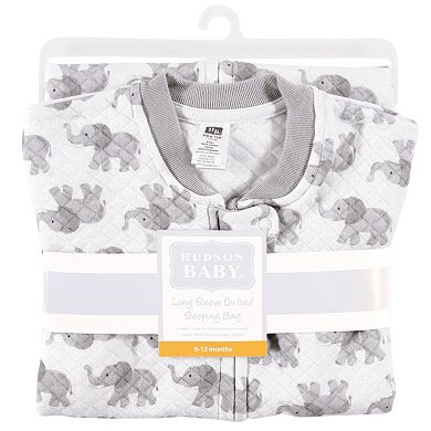 Hudson Baby Unisex Baby Premium Quilted Long Sleeve Sleeping Bag and Wearable Blanket, Gray Elephant
