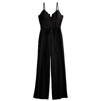 Junior's Almost Famous Bra Cup Cami Notch Neck Jumpsuit