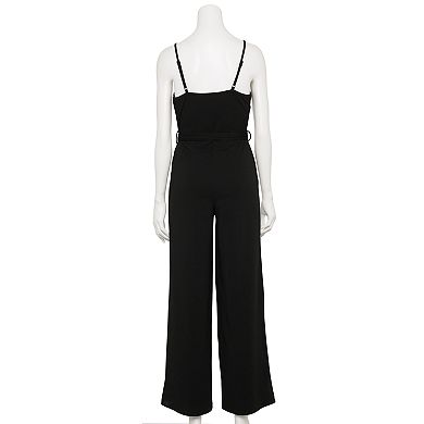 Junior's Almost Famous Bra Cup Cami Notch Neck Jumpsuit