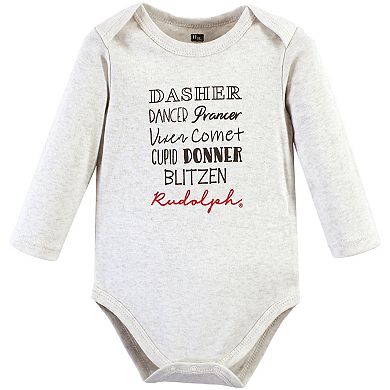 Hudson Baby Unisex Baby Cotton Long-Sleeve Bodysuits, Rudolph Reindeer