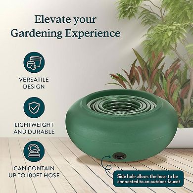 The HC Companies 21 Inch Garden Hose Holder Pot for 75 to 100 Ft Hoses, Green