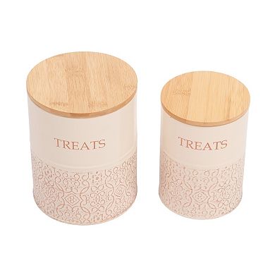 Country Living White Swan Dog Treat Containers - Set of 2 Carbon Steel Jars with Bamboo Lids