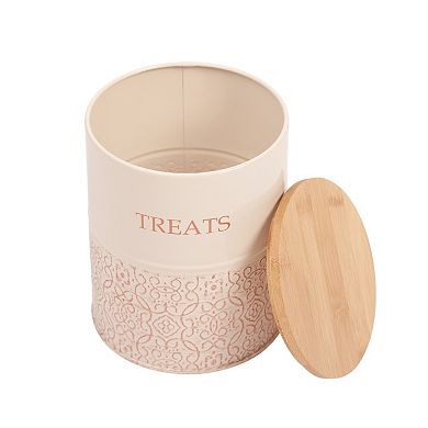 Country Living White Swan Dog Treat Containers - Set of 2 Carbon Steel Jars with Bamboo Lids