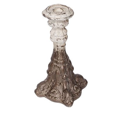 16" White and Bronze Magnesia Vintage Style Pillar Candleholder